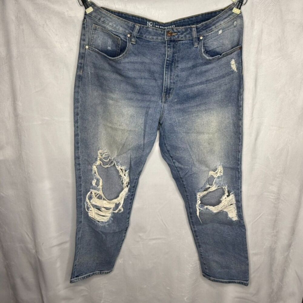 No Boundaries Jeans Womens Blue Medium Wash Distressed Skater High Rise, 19